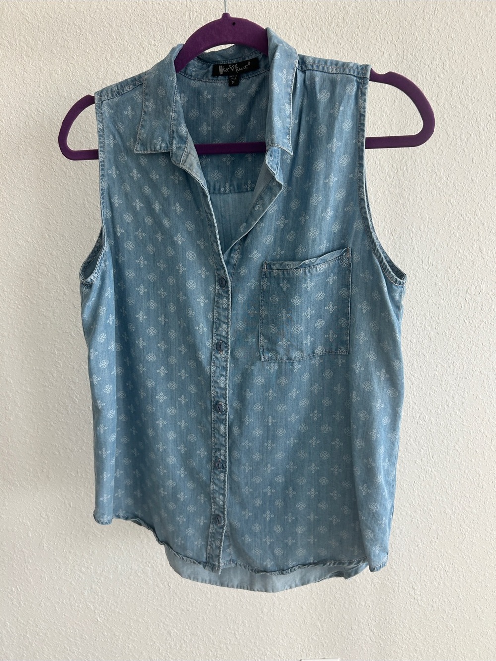 Light Blue Sleeveless Chambray Button-Down
